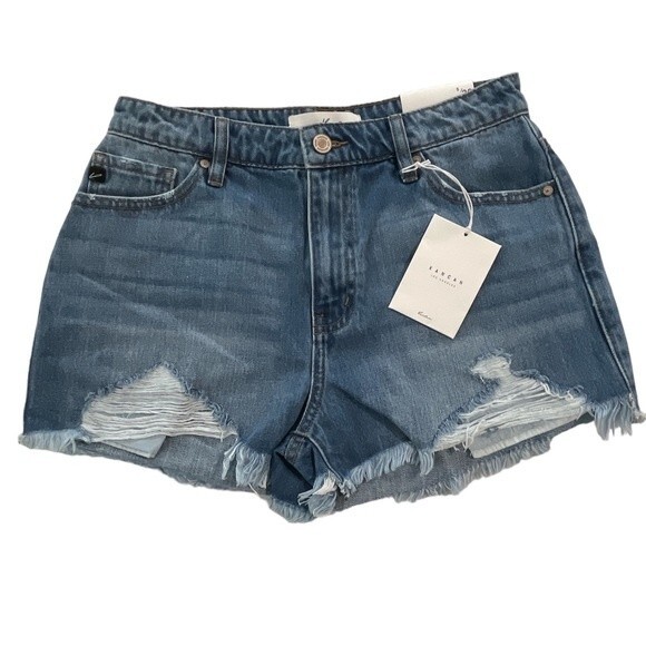NWT Kancan The Eleni Distressed Mom Jean Shorts Size 26 Medium Wash Denim - Picture 1 of 10